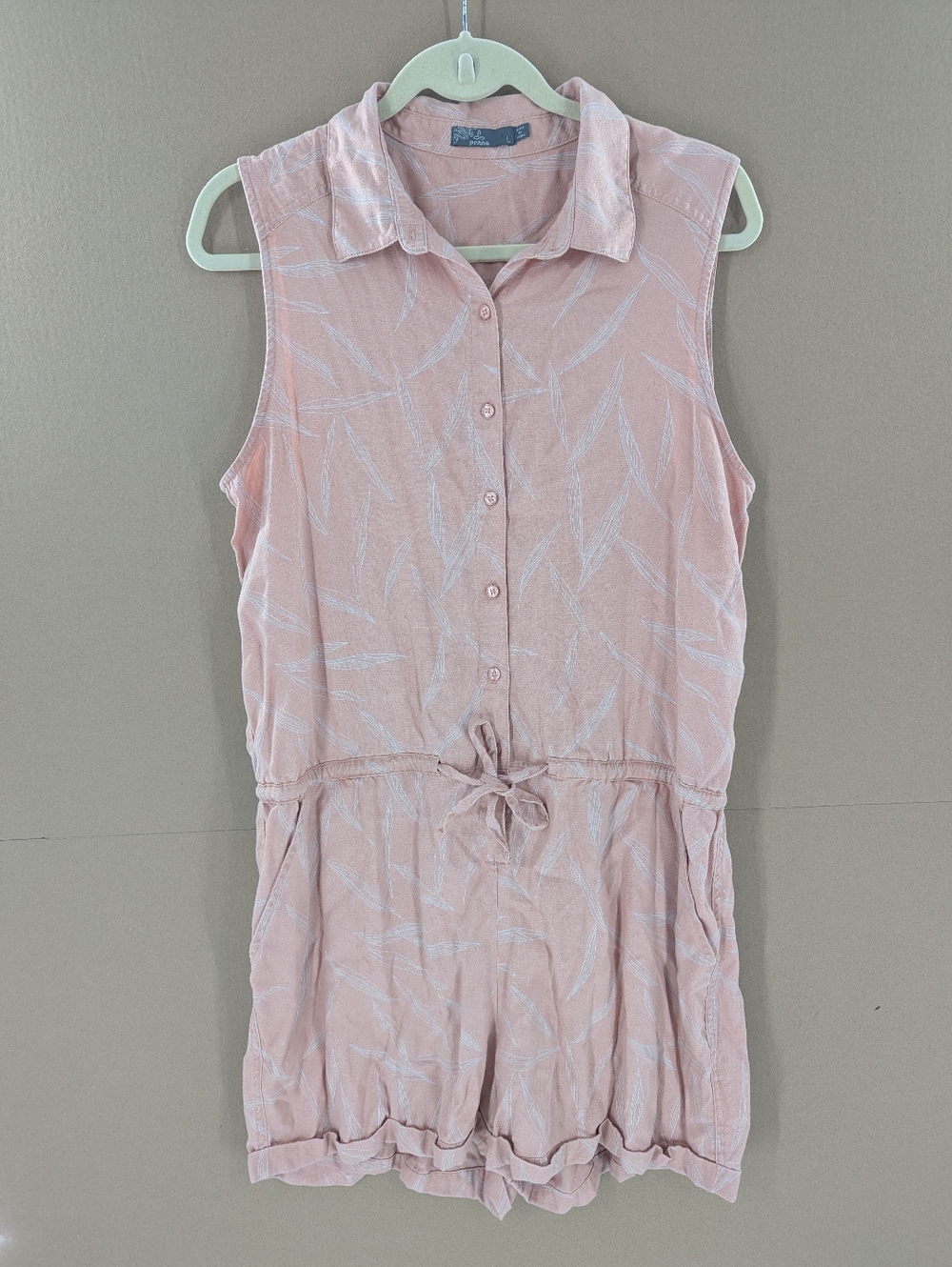 PrAna Weekend Button Front Romper Escape Leaf Sleeveless Large Pink Women's Boho